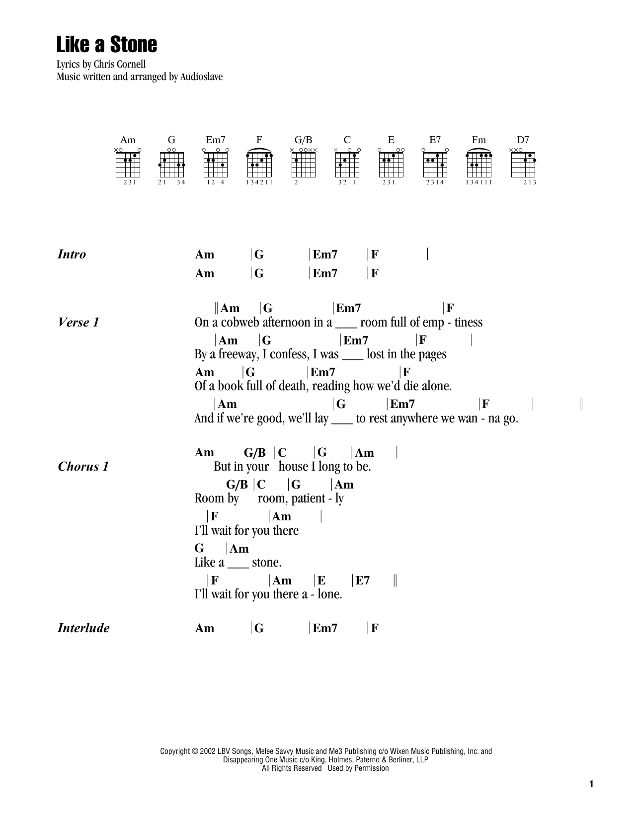 Learn to play Audioslave Like A Stone sheet music for Bass Guitar Tab in minutes. Audioslave Like A Stone sheet music preview music notes and score for Bass Guitar Tab including 5 page(s)