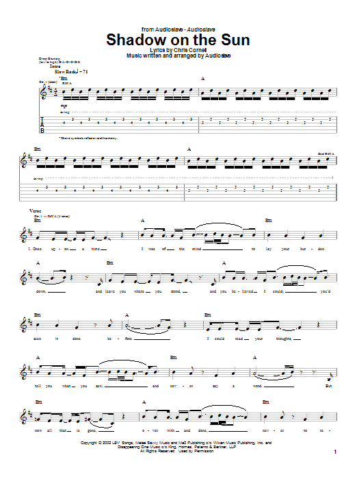 Learn to play Audioslave Shadow On The Sun sheet music for Guitar Tab in minutes. Audioslave Shadow On The Sun sheet music notes and chords
