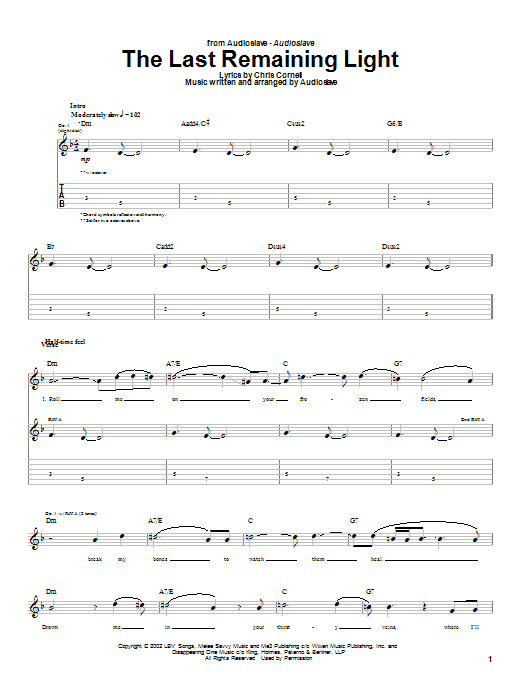 Learn to play Audioslave The Last Remaining Light sheet music for Guitar Tab in minutes. Audioslave The Last Remaining Light sheet music notes and chords
