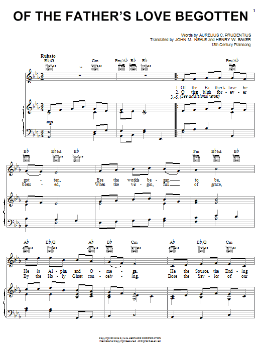 Learn to play Aurelius C. Prudentius Of The Father's Love Begotten sheet music for Piano (Big Notes) in minutes. Aurelius C. Prudentius Of The Father's Love Begotten sheet music preview music notes and score for Piano (Big Notes) including 2 page(s)