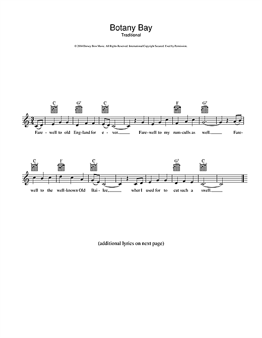 Learn to play Australian Folksong Botany Bay sheet music for Melody Line, Lyrics & Chords in minutes. Australian Folksong Botany Bay sheet music preview music notes and score for Melody Line, Lyrics & Chords including 2 page(s)