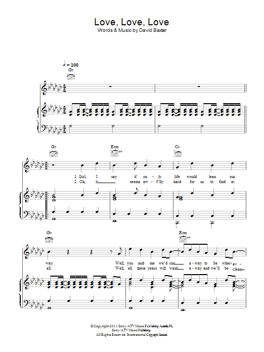Avalanche City Love, Love, Love sheet music, chords, lyrics - Printable PDF for Piano, Vocal & Guitar (Right-Hand Melody)