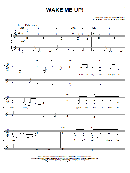 Avicii Wake Me Up Sheet Music Download Printable Pdf Pop Music Score For Very Easy Piano