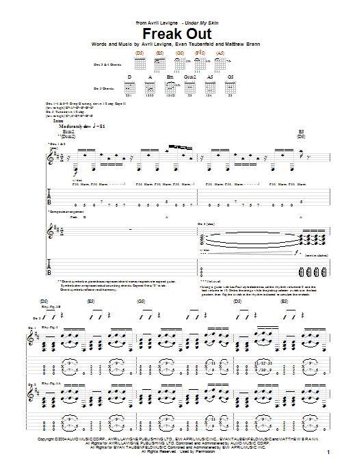 Learn to play Avril Lavigne Freak Out sheet music for Piano, Vocal & Guitar (Right-Hand Melody) in minutes. Avril Lavigne Freak Out sheet music preview music notes and score for Piano, Vocal & Guitar (Right-Hand Melody) including 5 page(s)
