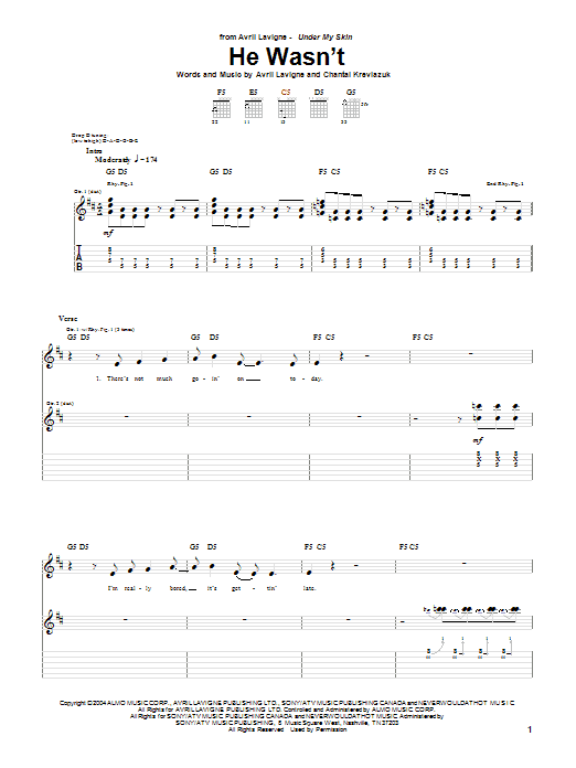 Learn to play Avril Lavigne He Wasn't sheet music for Piano, Vocal & Guitar (Right-Hand Melody) in minutes. Avril Lavigne He Wasn't sheet music preview music notes and score for Piano, Vocal & Guitar (Right-Hand Melody) including 7 page(s)