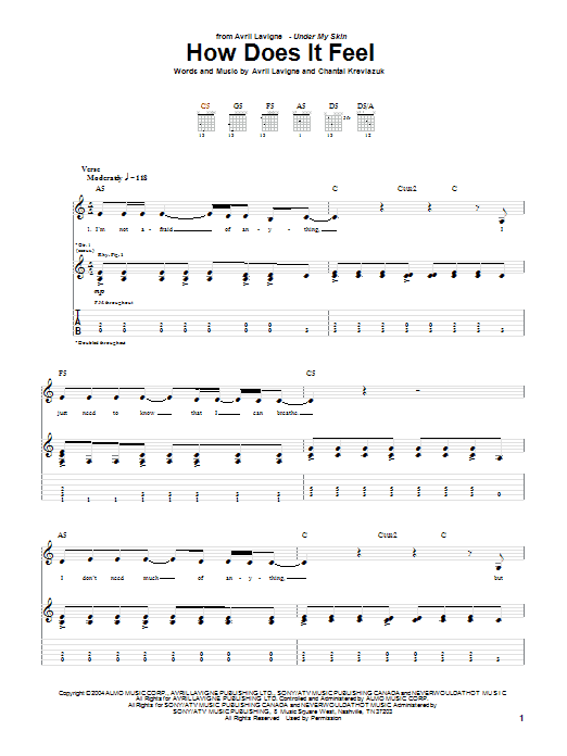 Learn to play Avril Lavigne How Does It Feel sheet music for Piano, Vocal & Guitar (Right-Hand Melody) in minutes. Avril Lavigne How Does It Feel sheet music preview music notes and score for Piano, Vocal & Guitar (Right-Hand Melody) including 7 page(s)
