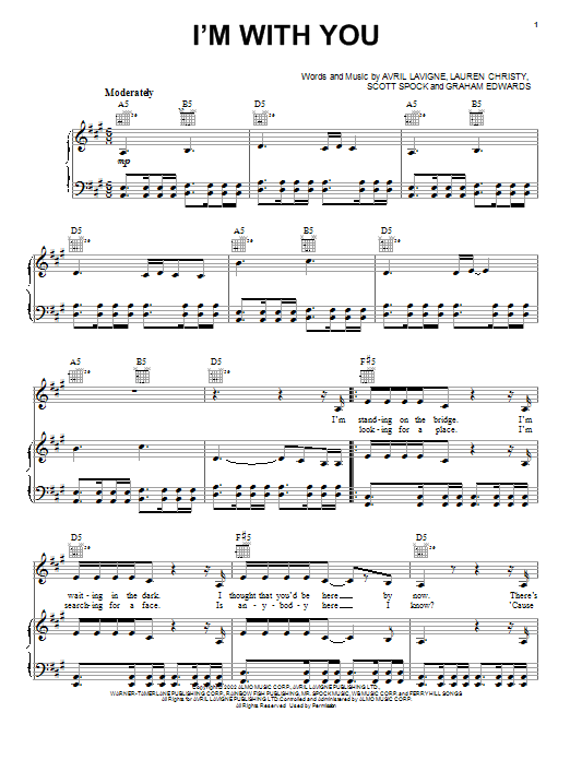 Learn to play Avril Lavigne I'm With You sheet music for Piano, Vocal & Guitar (Right-Hand Melody) in minutes. Avril Lavigne I'm With You sheet music preview music notes and score for Piano, Vocal & Guitar (Right-Hand Melody) including 5 page(s)
