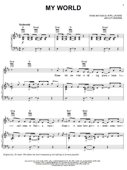 Learn to play Avril Lavigne My World sheet music for Piano, Vocal & Guitar (Right-Hand Melody) in minutes. Avril Lavigne My World sheet music notes and chords