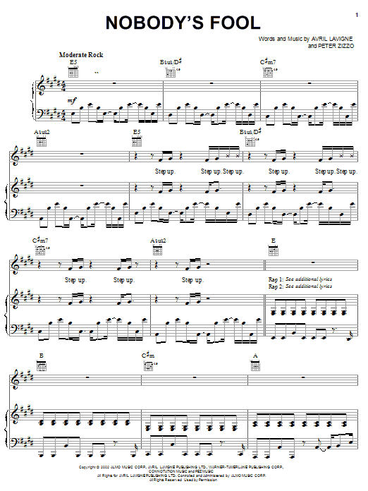 Learn to play Avril Lavigne Nobody's Fool sheet music for Piano, Vocal & Guitar (Right-Hand Melody) in minutes. Avril Lavigne Nobody's Fool sheet music notes and chords