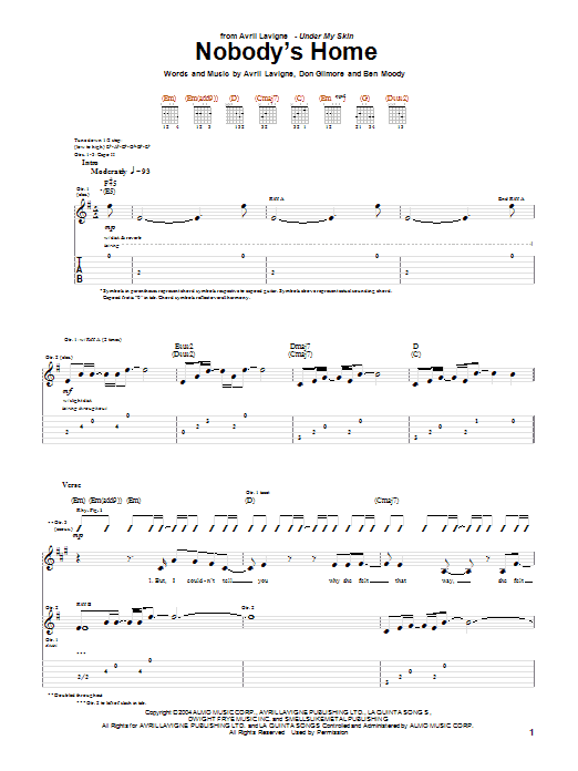 Learn to play Avril Lavigne Nobody's Home sheet music for Piano, Vocal & Guitar (Right-Hand Melody) in minutes. Avril Lavigne Nobody's Home sheet music preview music notes and score for Piano, Vocal & Guitar (Right-Hand Melody) including 4 page(s)