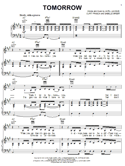Learn to play Avril Lavigne Tomorrow sheet music for Guitar Tab in minutes. Avril Lavigne Tomorrow sheet music notes and chords