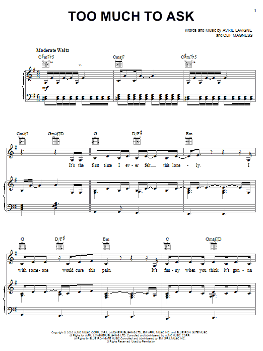 Learn to play Avril Lavigne Too Much To Ask sheet music for Lyrics & Chords in minutes. Avril Lavigne Too Much To Ask sheet music notes and chords