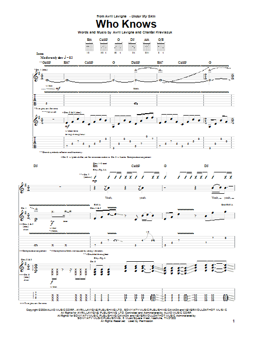 Learn to play Avril Lavigne Who Knows sheet music for Piano, Vocal & Guitar (Right-Hand Melody) in minutes. Avril Lavigne Who Knows sheet music preview music notes and score for Piano, Vocal & Guitar (Right-Hand Melody) including 6 page(s)