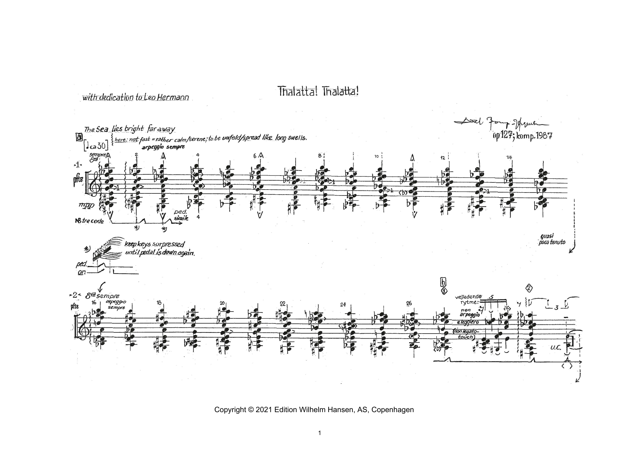 Axel Borup-Jørgensen Thalatta! Thalatta! sheet music, chords, lyrics - Printable PDF for Piano Solo