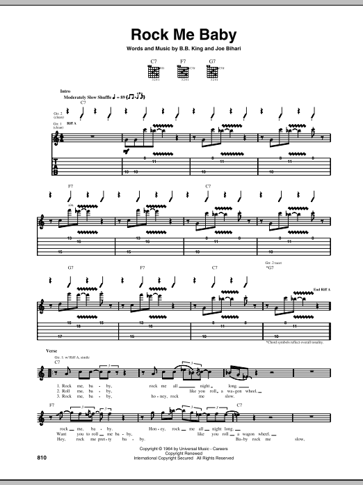 Learn to play B.B. King Rock Me Baby sheet music for Guitar Tab in minutes. B.B. King Rock Me Baby sheet music preview music notes and score for Guitar Tab including 4 page(s)