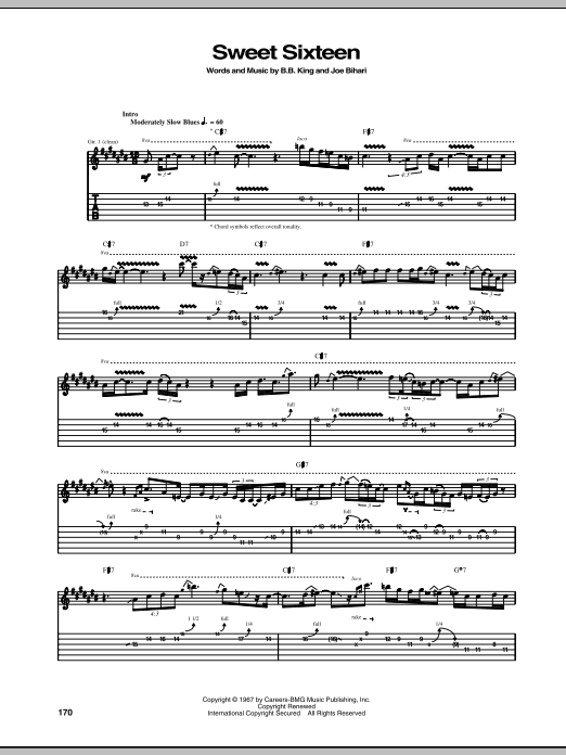 Learn to play B.B. King Sweet Sixteen sheet music for Guitar Tab in minutes. B.B. King Sweet Sixteen sheet music preview music notes and score for Guitar Tab including 14 page(s)