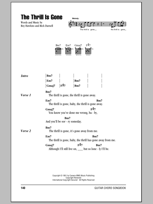 Learn to play B.B. King The Thrill Is Gone sheet music for Guitar Tab in minutes. B.B. King The Thrill Is Gone sheet music preview music notes and score for Guitar Tab including 7 page(s)