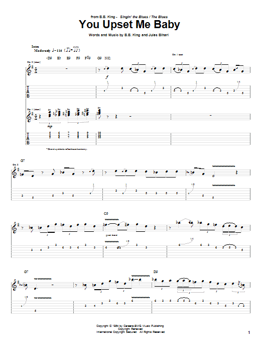 Learn to play B.B. King You Upset Me Baby sheet music for Guitar Tab in minutes. B.B. King You Upset Me Baby sheet music preview music notes and score for Guitar Tab including 5 page(s)