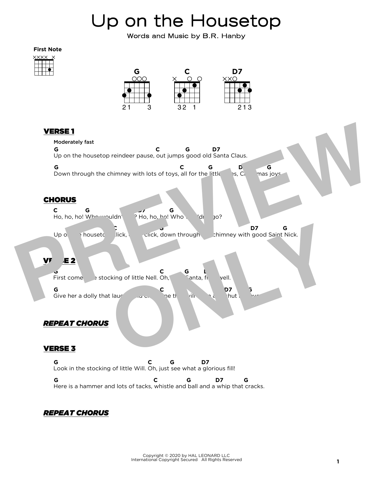 Learn to play B.R. Hanby Up On The Housetop sheet music for Piano, Vocal & Guitar (Right-Hand Melody) in minutes. B.R. Hanby Up On The Housetop sheet music notes and chords