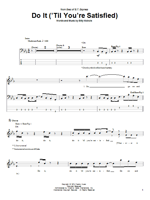 Learn to play B.T. Express Do It ('Til You're Satisfied) sheet music for Bass Guitar Tab in minutes. B.T. Express Do It ('Til You're Satisfied) sheet music preview music notes and score for Bass Guitar Tab including 9 page(s)