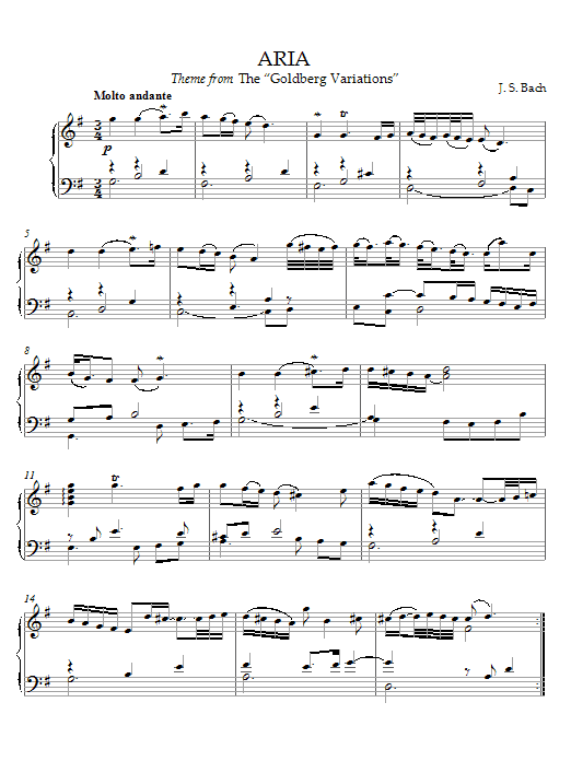 Learn to play J.S. Bach Aria (Theme) sheet music for Piano in minutes. J.S. Bach Aria (Theme) sheet music preview music notes and score for Piano including 2 page(s)