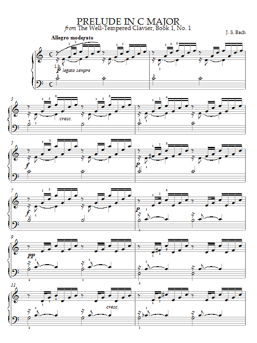 J.S. Bach Prelude and Fugue No. 1 in C Major (from The Well-Tempered Clavier Book I) sheet music preview music notes and score for Piano including 3 page(s)