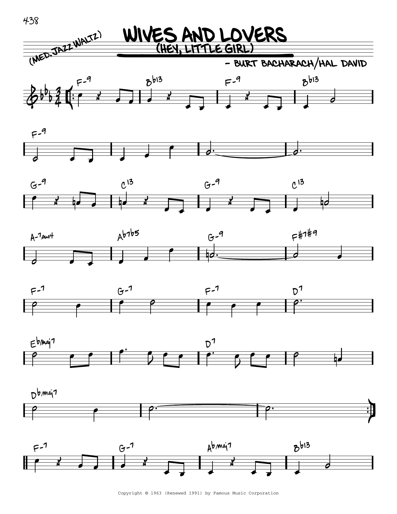 Bacharach & David Wives And Lovers (Hey, Little Girl) [Reharmonized version] (arr. Jack Grassel) sheet music, chords, lyrics - Printable PDF for Real Book – Melody & Chords