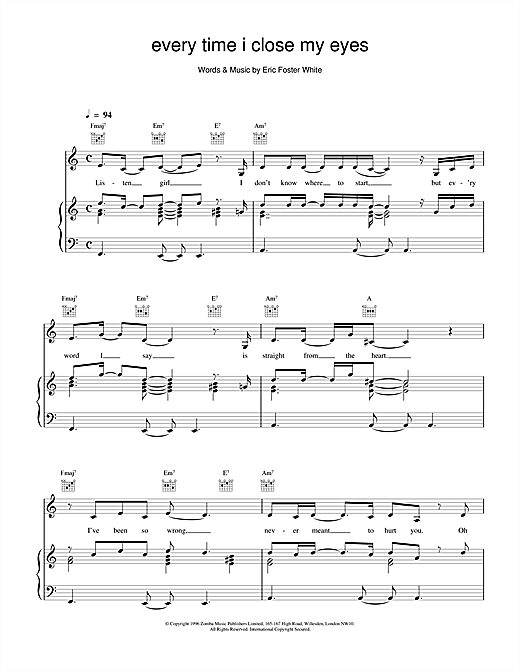 Learn to play Backstreet Boys Every Time I Close My Eyes sheet music for Piano, Vocal & Guitar (Right-Hand Melody) in minutes. Backstreet Boys Every Time I Close My Eyes sheet music notes and chords