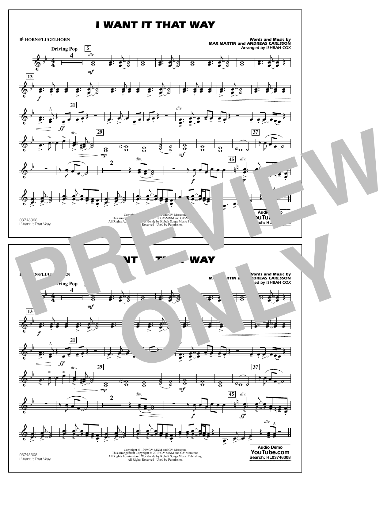 Learn to play Backstreet Boys I Want It That Way (arr. Ishbah Cox) - Bb Horn/Flugelhorn sheet music for Marching Band in minutes. Backstreet Boys I Want It That Way (arr. Ishbah Cox) - Bb Horn/Flugelhorn sheet music preview music notes and score for Marching Band including 1 page(s)