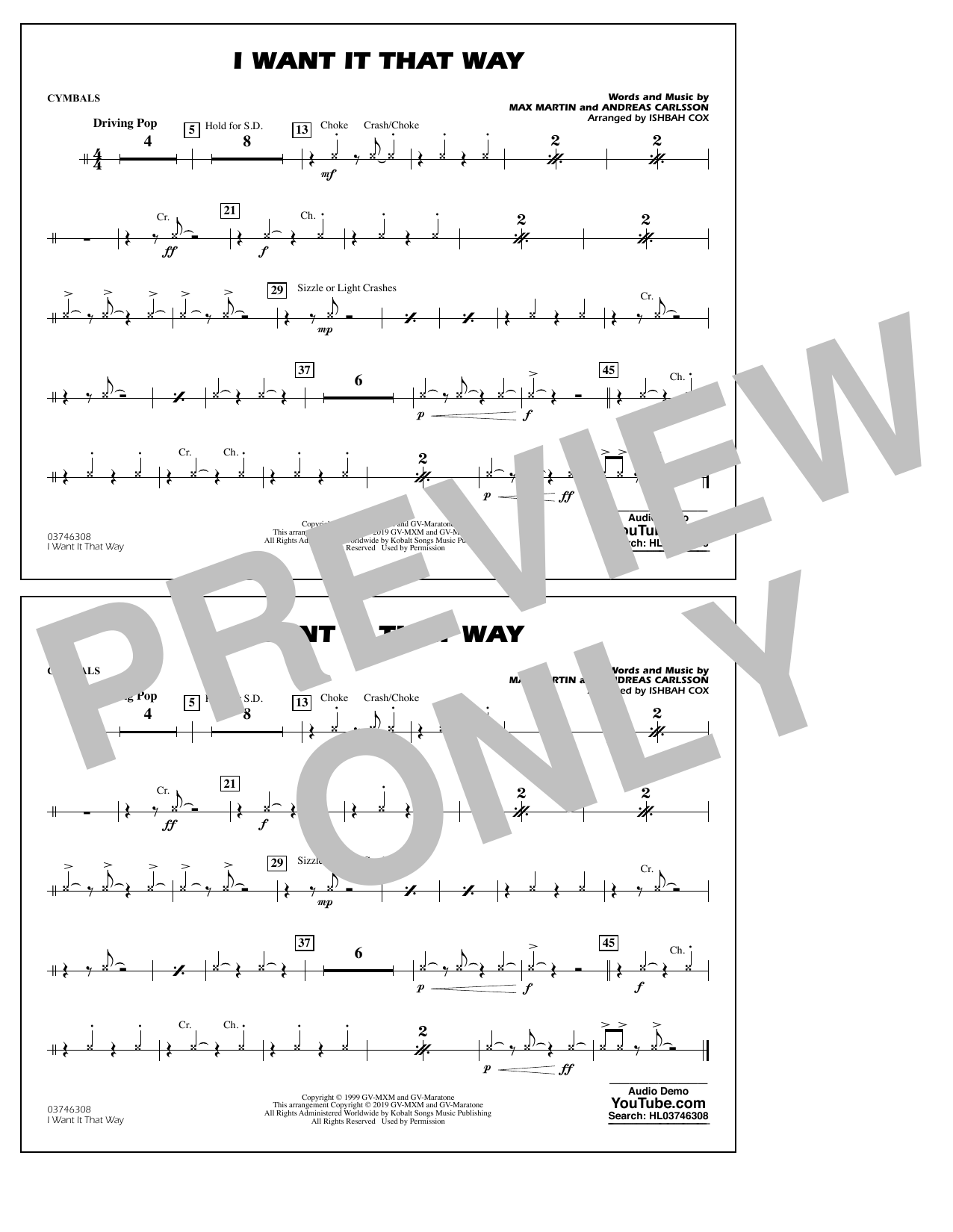 Learn to play Backstreet Boys I Want It That Way (arr. Ishbah Cox) - Cymbals sheet music for Marching Band in minutes. Backstreet Boys I Want It That Way (arr. Ishbah Cox) - Cymbals sheet music preview music notes and score for Marching Band including 1 page(s)