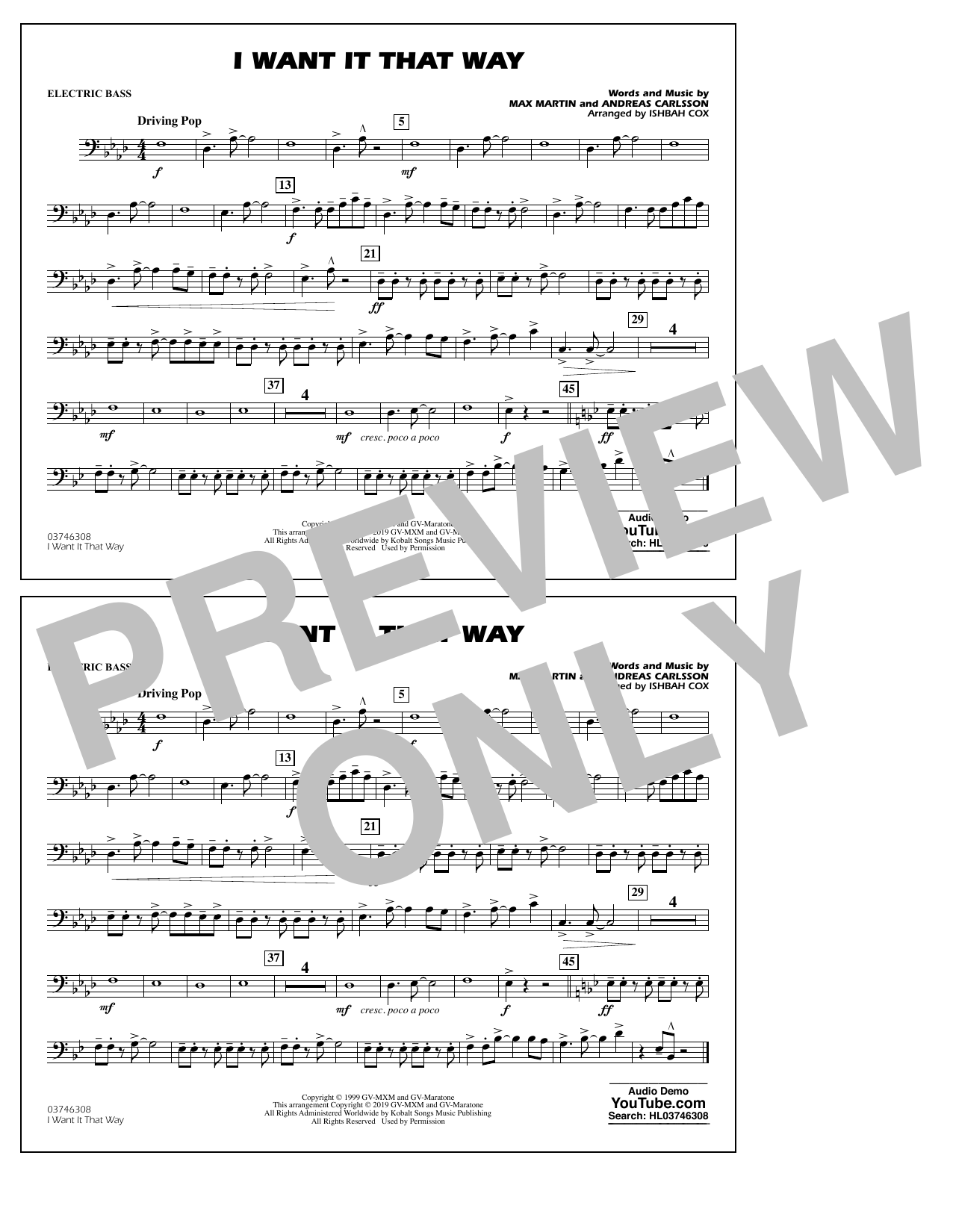 Learn to play Backstreet Boys I Want It That Way (arr. Ishbah Cox) - Electric Bass sheet music for Marching Band in minutes. Backstreet Boys I Want It That Way (arr. Ishbah Cox) - Electric Bass sheet music preview music notes and score for Marching Band including 1 page(s)