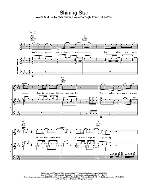 Learn to play Backstreet Boys Shining Star sheet music for Piano, Vocal & Guitar in minutes. Backstreet Boys Shining Star sheet music notes and chords