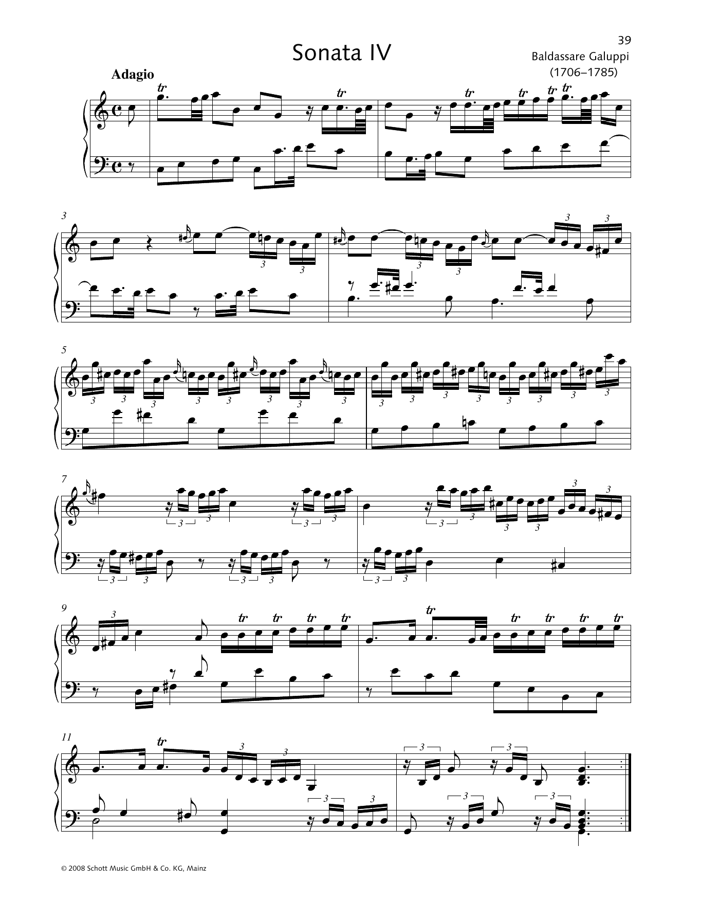 Learn to play Baldassare Galuppi Sonata IV C major sheet music for Piano Solo in minutes. Baldassare Galuppi Sonata IV C major sheet music preview music notes and score for Piano Solo including 6 page(s)