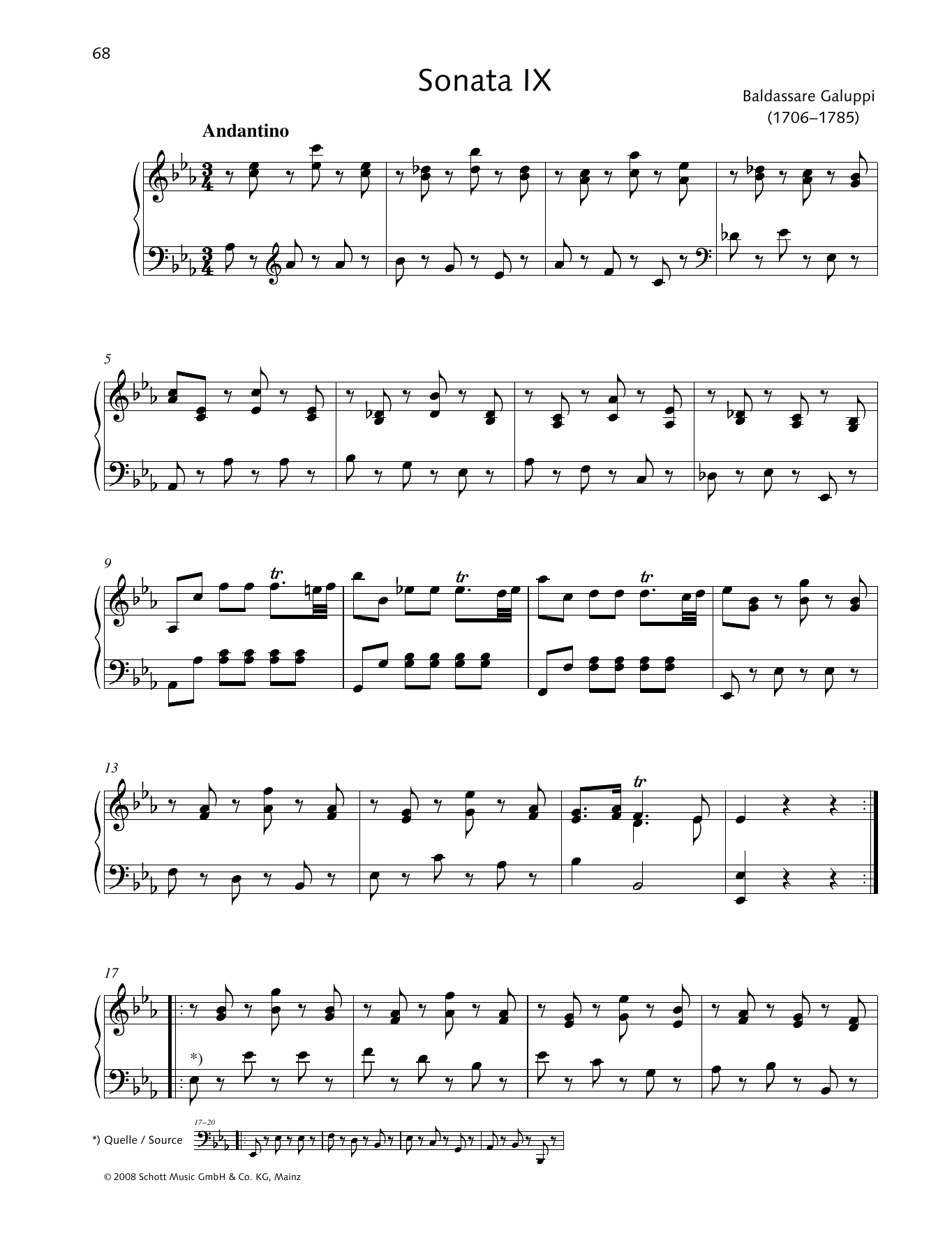 Learn to play Baldassare Galuppi Sonata IX E-flat major sheet music for Piano Solo in minutes. Baldassare Galuppi Sonata IX E-flat major sheet music preview music notes and score for Piano Solo including 6 page(s)