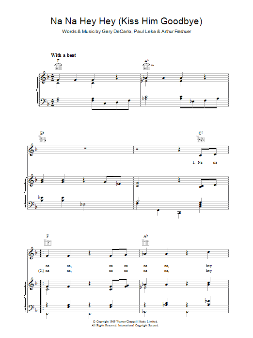 Learn to play Bananarama Na Na Hey Hey Kiss Him Goodbye sheet music for Piano, Vocal & Guitar (Right-Hand Melody) in minutes. Bananarama Na Na Hey Hey Kiss Him Goodbye sheet music preview music notes and score for Piano, Vocal & Guitar (Right-Hand Melody) including 4 page(s)