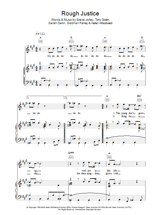 Learn to play Bananarama Rough Justice sheet music for Piano, Vocal & Guitar (Right-Hand Melody) in minutes. Bananarama Rough Justice sheet music preview music notes and score for Piano, Vocal & Guitar (Right-Hand Melody) including 5 page(s)