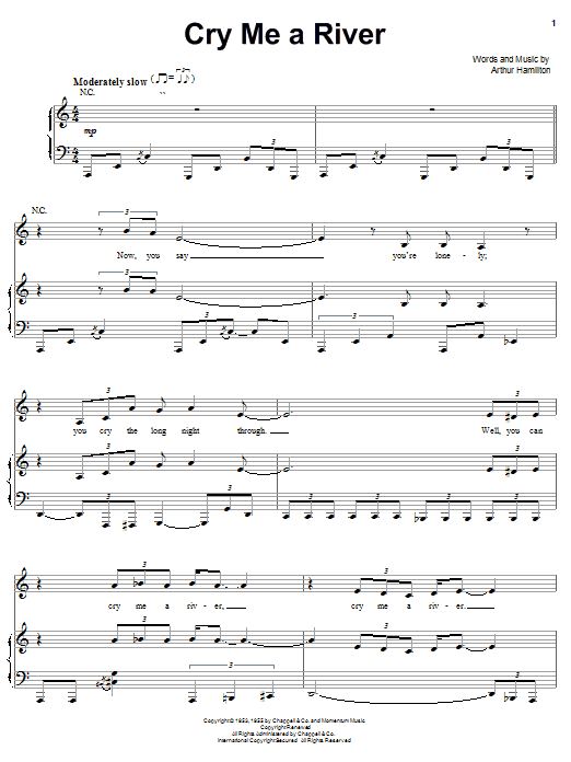 Learn to play Barbra Streisand Cry Me A River sheet music for Piano, Vocal & Guitar (Right-Hand Melody) in minutes. Barbra Streisand Cry Me A River sheet music preview music notes and score for Piano, Vocal & Guitar (Right-Hand Melody) including 5 page(s)