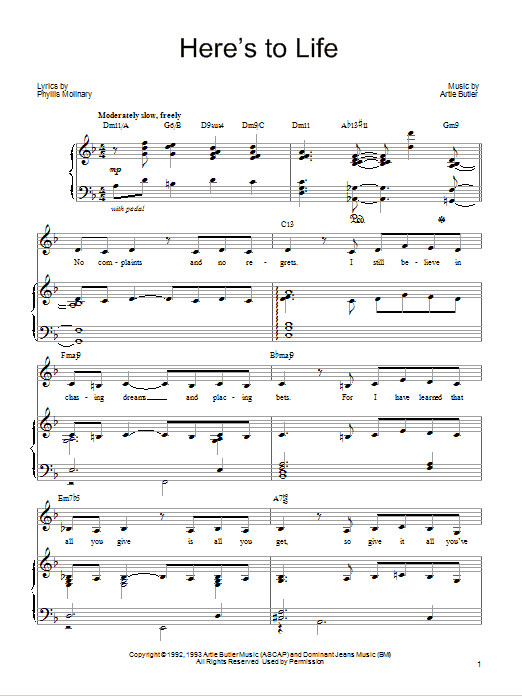 Learn to play Barbra Streisand Here's To Life sheet music for Piano, Vocal & Guitar (Right-Hand Melody) in minutes. Barbra Streisand Here's To Life sheet music notes and chords