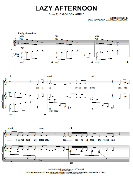 Learn to play Barbra Streisand Lazy Afternoon sheet music for Piano, Vocal & Guitar (Right-Hand Melody) in minutes. Barbra Streisand Lazy Afternoon sheet music preview music notes and score for Piano, Vocal & Guitar (Right-Hand Melody) including 5 page(s)