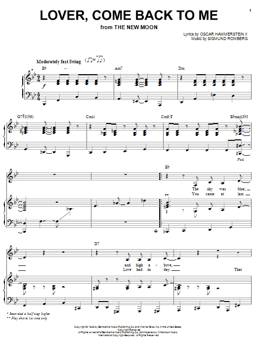 Learn to play Barbra Streisand Lover, Come Back To Me sheet music for Piano, Vocal & Guitar (Right-Hand Melody) in minutes. Barbra Streisand Lover, Come Back To Me sheet music preview music notes and score for Piano, Vocal & Guitar (Right-Hand Melody) including 7 page(s)