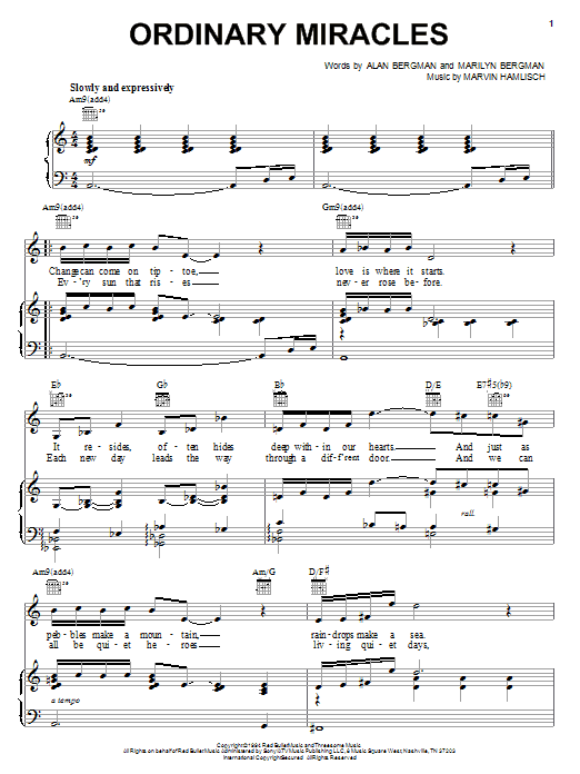 Learn to play Barbra Streisand Ordinary Miracles sheet music for Piano, Vocal & Guitar (Right-Hand Melody) in minutes. Barbra Streisand Ordinary Miracles sheet music notes and chords