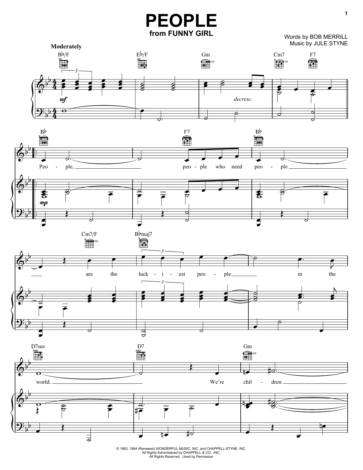 Learn to play Barbra Streisand People sheet music for Piano, Vocal & Guitar (Right-Hand Melody) in minutes. Barbra Streisand People sheet music notes and chords