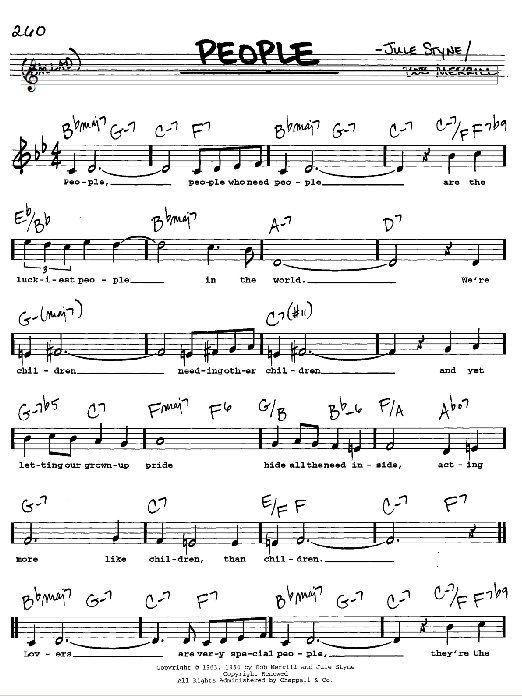 Learn to play Barbra Streisand People sheet music for Piano, Vocal & Guitar (Right-Hand Melody) in minutes. Barbra Streisand People sheet music preview music notes and score for Piano, Vocal & Guitar (Right-Hand Melody) including 6 page(s)