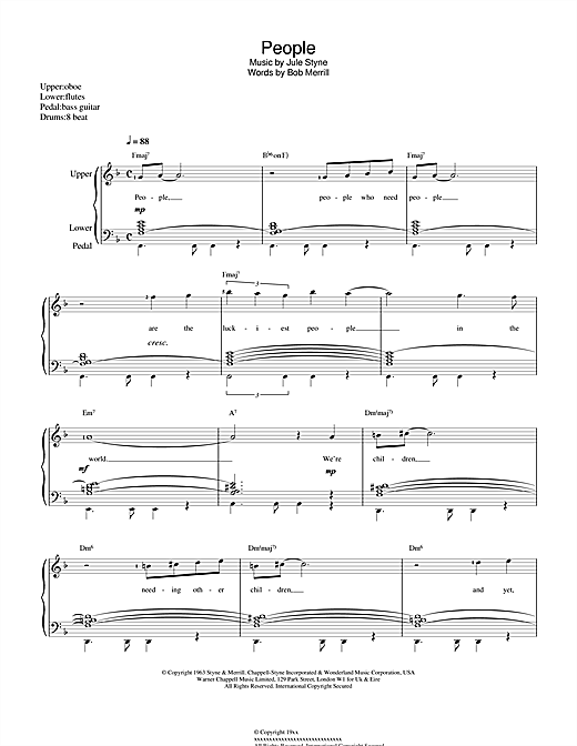 Learn to play Barbra Streisand People (from Funny Girl) sheet music for Piano in minutes. Barbra Streisand People (from Funny Girl) sheet music notes and chords