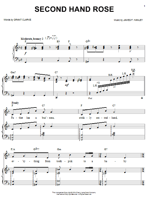 Learn to play Barbra Streisand Second Hand Rose (from Second Avenue) sheet music for Piano, Vocal & Guitar (Right-Hand Melody) in minutes. Barbra Streisand Second Hand Rose (from Second Avenue) sheet music preview music notes and score for Piano, Vocal & Guitar (Right-Hand Melody) including 6 page(s)