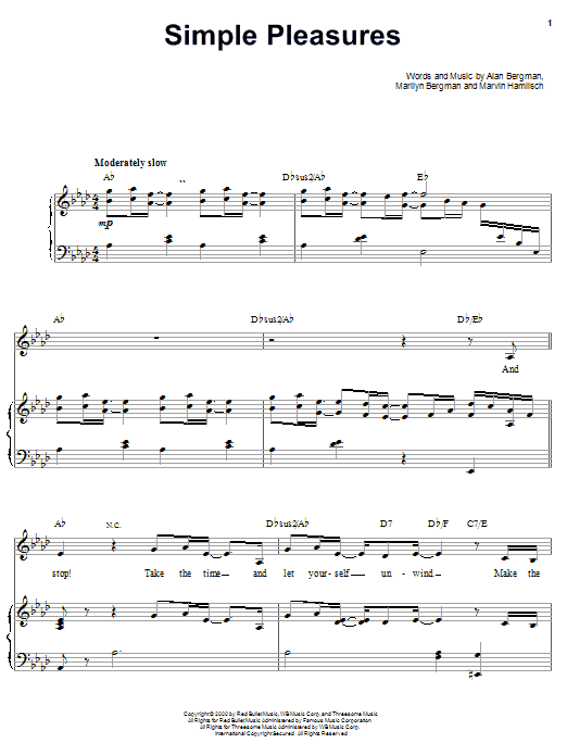Learn to play Barbra Streisand Simple Pleasures sheet music for Piano, Vocal & Guitar (Right-Hand Melody) in minutes. Barbra Streisand Simple Pleasures sheet music notes and chords