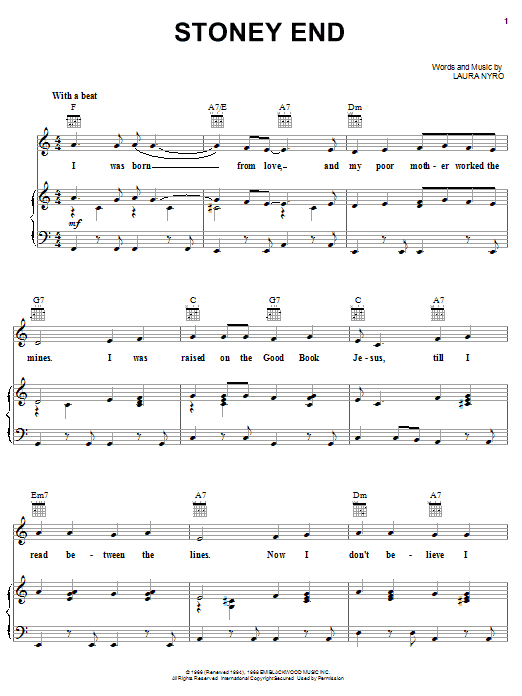 Learn to play Barbra Streisand Stoney End sheet music for Piano, Vocal & Guitar (Right-Hand Melody) in minutes. Barbra Streisand Stoney End sheet music notes and chords
