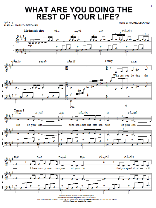 Learn to play Barbra Streisand What Are You Doing The Rest Of Your Life? sheet music for Piano, Vocal & Guitar (Right-Hand Melody) in minutes. Barbra Streisand What Are You Doing The Rest Of Your Life? sheet music preview music notes and score for Piano, Vocal & Guitar (Right-Hand Melody) including 5 page(s)
