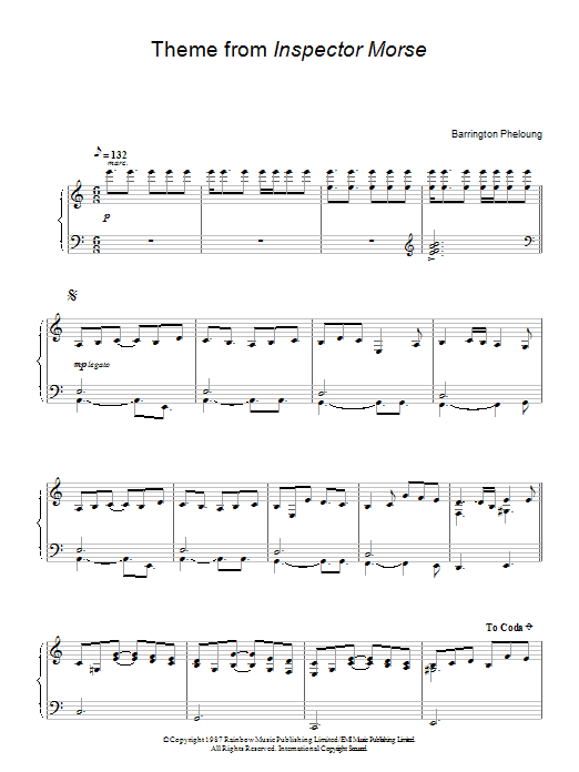 Barrington Pheloung Theme from Inspector Morse sheet music, chords, lyrics - Printable PDF for Piano