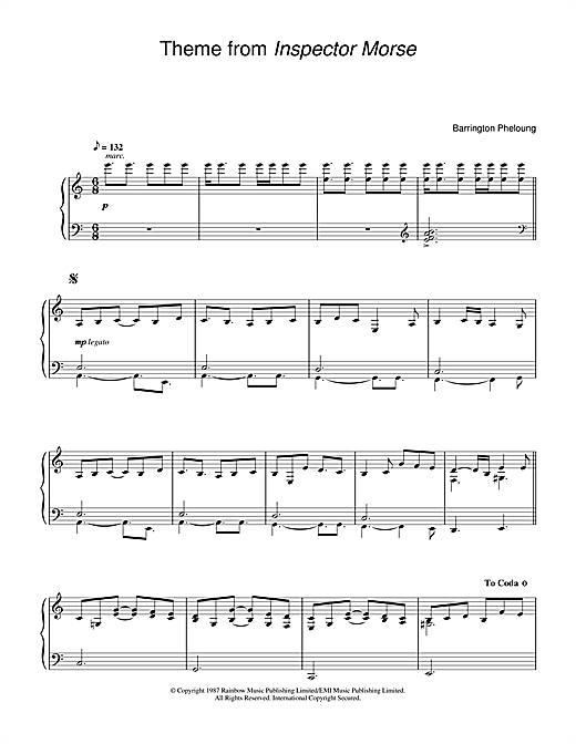 Learn to play Barrington Pheloung Theme from Inspector Morse sheet music for Piano in minutes. Barrington Pheloung Theme from Inspector Morse sheet music notes and chords